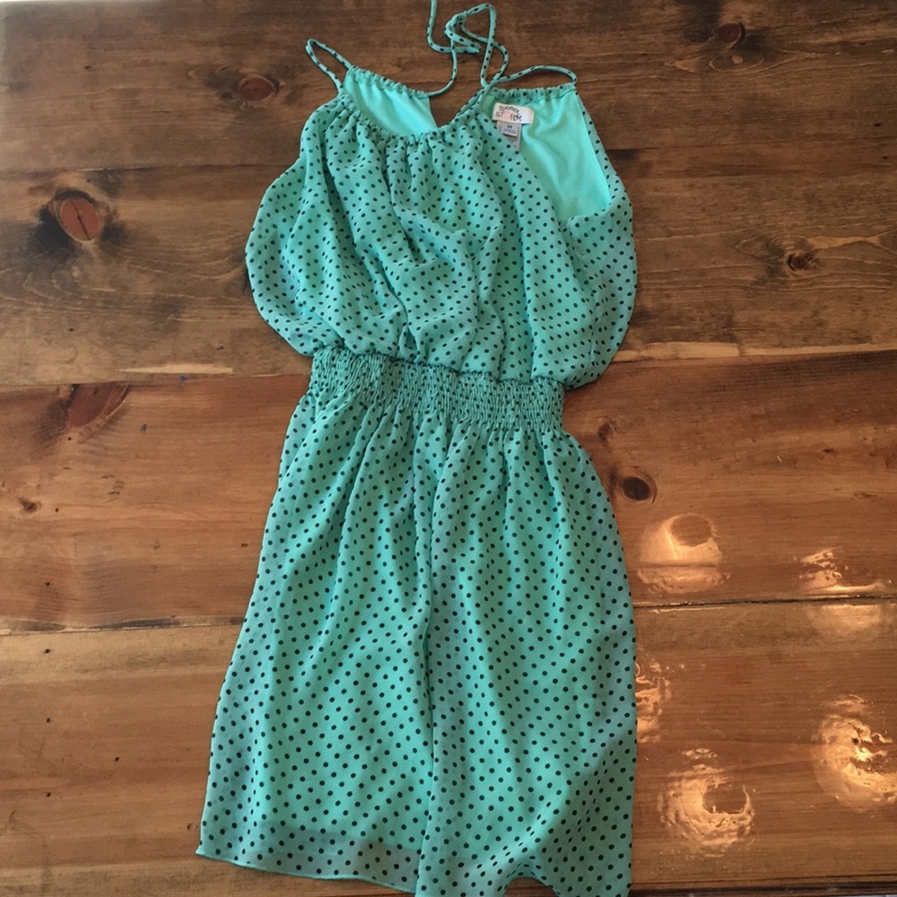 Light green and black polka dotted dress